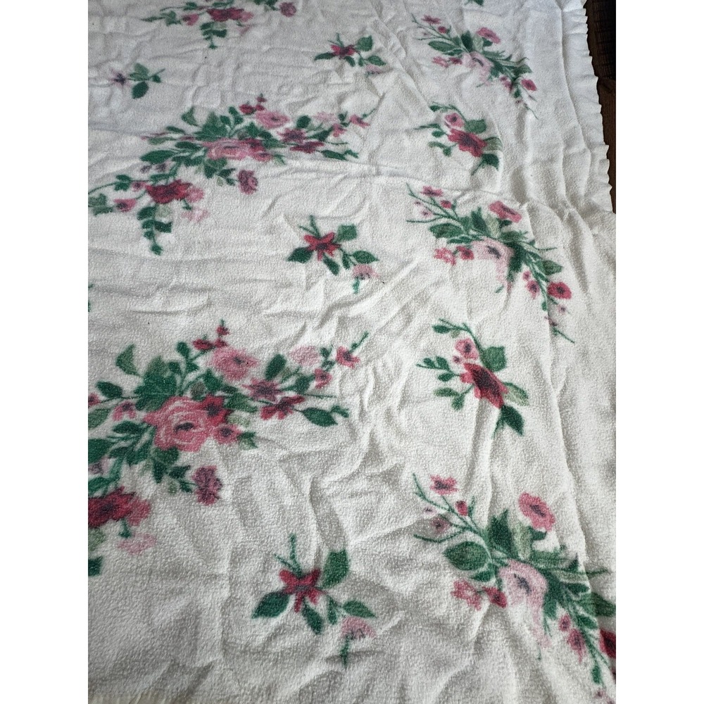 Vintage 70s Pink Rose Twin Size Acrylic Blanket Satin Trim 64x70 Cottagecore - Picture 4 of 8